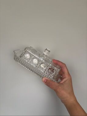Vintage Pressed Glass Butter Dish with Lid - Clear